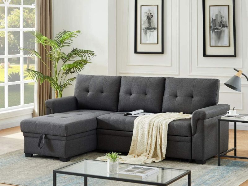 Photo 1 of Lilola Home Lucca Reversible Sectional Sofa Couch, Storage Chaise, Pull Out Sleeper, L-Shape Lounge, Steel Gray, Linen
missing boxes 2 and 3 of 3. only box 1 being sold.