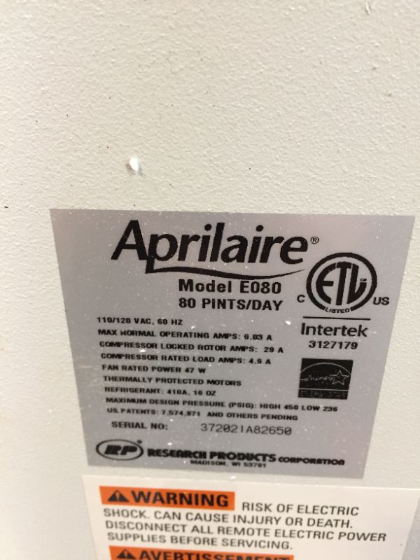 Photo 6 of Aprilaire E80 Pro 80 Pint Dehumidifier for Crawl Spaces, Basements, Whole Homes, Commercial up to 4,400 sq. ft.
