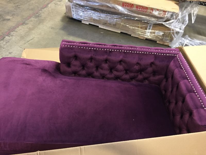 Photo 3 of Bosch Collection FSA2584-AC 102" Left Facing Sectional Sofa with Throw Pillows Included, Chrome Y-Shaped Legs, Nail Head Trim, High Density Foam Filled Cushion and Velvet Fabric Upholstery in Purple Color....... (1 OF 2)!!!!!!!!
