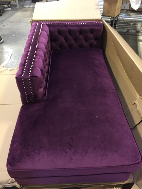 Photo 2 of Bosch Collection FSA2584-AC 102" Left Facing Sectional Sofa with Throw Pillows Included, Chrome Y-Shaped Legs, Nail Head Trim, High Density Foam Filled Cushion and Velvet Fabric Upholstery in Purple Color....... (1 OF 2)!!!!!!!!
