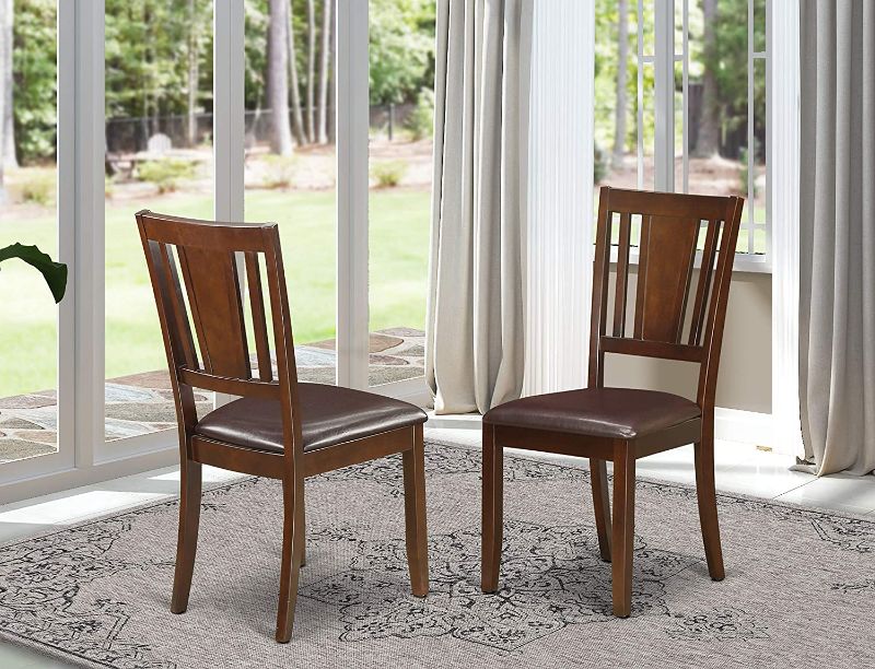 Photo 1 of East West Furniture DUC-MAH-LC Dudley padded Chair - Faux Leather Seat and Mahogany Solid wood Frame dining room chair set of two
