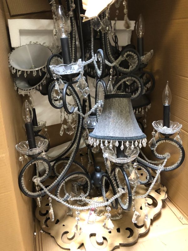 Photo 1 of 3 tier chandelier with beads and lamp shades large one and small one 2 pcs 