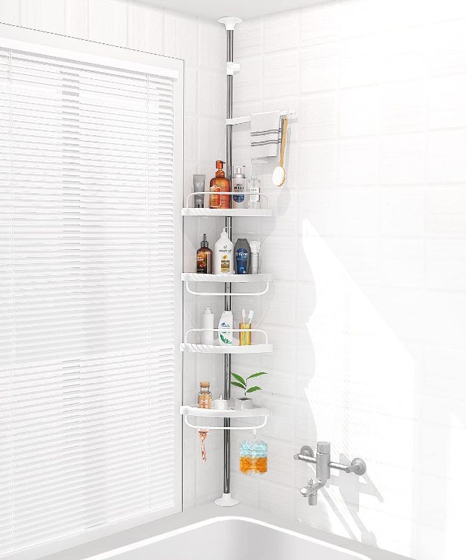 Photo 1 of ADOVEL 4 Layer Corner Shower Caddy, Adjustable Shower Shelf, Constant Tension Stainless Steel Pole Organizer, Rustproof 3.3 to 9.8ft
