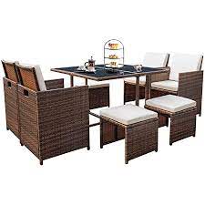 Photo 1 of 9 Pieces Patio Dining Sets Outdoor Space Saving Rattan Chairs with Glass Table Patio Furniture Sets Cushioned Seating and Back Sectional Conversation Set (Beige) ---- incomplete set box 2 of 3 only