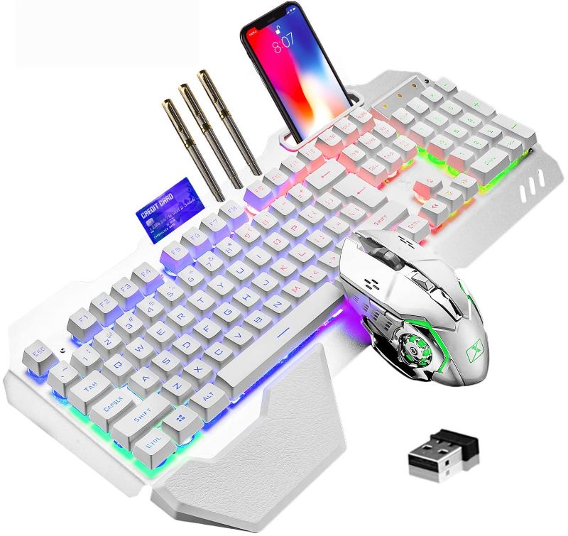 Photo 1 of Wireless Gaming Keyboard and Mouse,RGB Backlit Rechargeable Keyboard Mouse with 5000mAh Battery Metal Panel,Removable Hand Rest Mechanical Feel Keyboard and 7 Color Gaming Mute Mouse for PC Gamers
