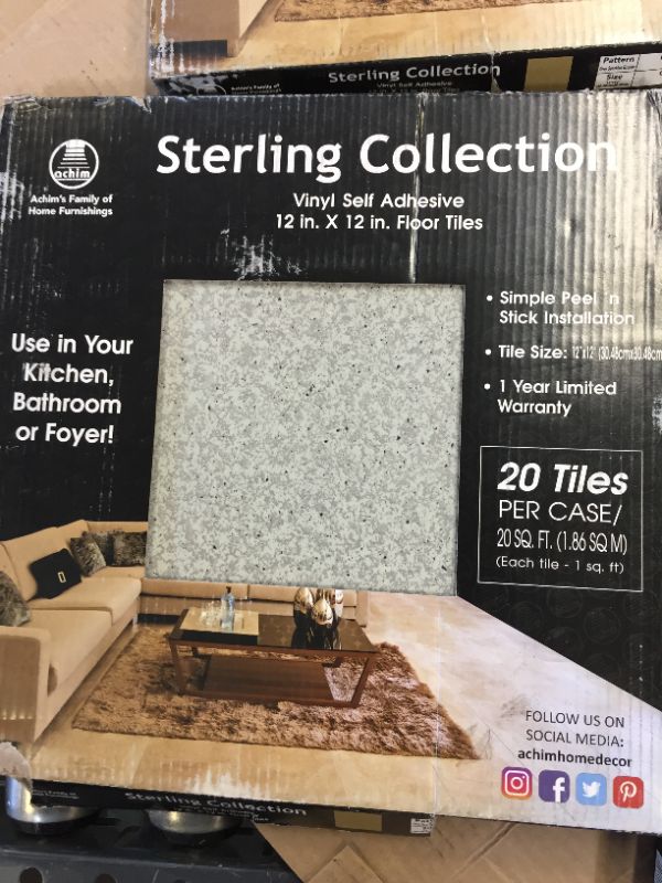 Photo 2 of 4 pack of Achim Sterling 12"x12" 1.2mm Peel & Stick Vinyl Floor Tiles 20 Tiles/20 Sq. Ft.