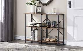 Photo 1 of GRELO HOME Entryway/Console Table for Living Room, Industrial Narrow Sofa Table with 3-Tier Storage Open Shelves, 39 Inch Rustic Brown