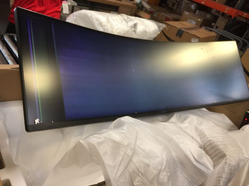 Photo 2 of Samsung 49 inch Class Wide Screen Qled Gaming Quantum Dot (3840x1080) Monitor - Lc49rg90ssnx/za, Gray - damaged screen as shown - missing power cord :(