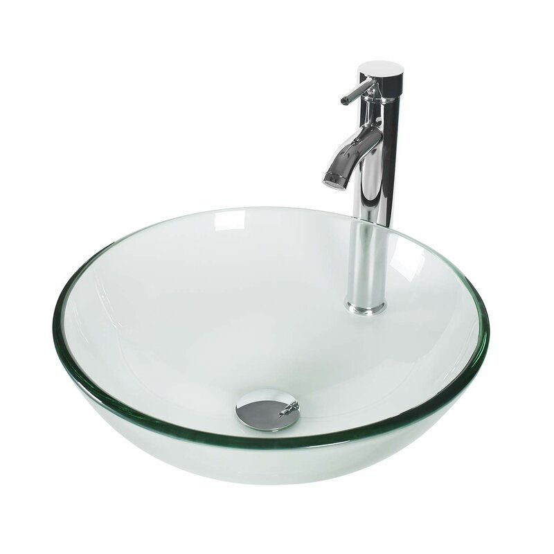 Photo 1 of BT-A16 Clear Handmade Circular Vessel Bathroom Sink with Faucet

