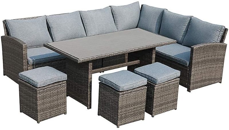 Photo 1 of *NOT A COMPLETE SET*--JOIVI Patio Furniture Set, 7 Piece Patio Dining Sofa Set, Outdoor Sectional Sofa Conversation Set All Weather Wicker Rattan Couch Dining Table & Chair with Ottoman, Gray *NOT A COMPLETE SET* BOX4OF4
