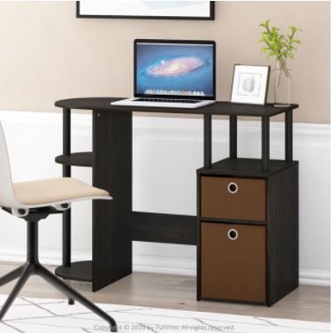 Photo 1 of Furinno JAYA Simplistic Computer Study Desk with Bin Drawers, Espresso
