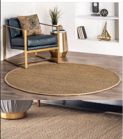 Photo 1 of Beige Seagrass with Border 8' Round Area Rug
