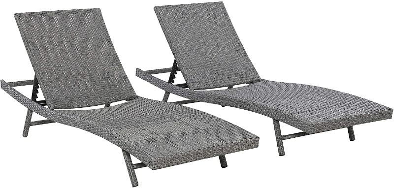 Photo 1 of Amazon Basics All Weather Adjustable Outdoor Patio Pool Faux Wicker Chaise Lounge Chairs - 2-pack, Charcoal Gray
