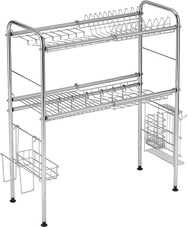 Photo 1 of Amazon Basics 26-Inch Over the Sink 2-Tier Dish Drying Rack - Rust-Resistant, Stainless Steel
(( OPEN BOX ))
** MISSING HARDWARE **