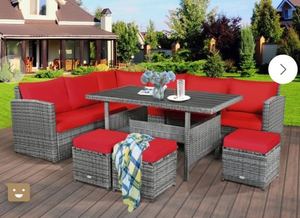 Photo 1 of 7 Pieces Patio Rattan Dining Furniture Sectional Sofa Set with Wicker Ottoman *BOX2OF4*
