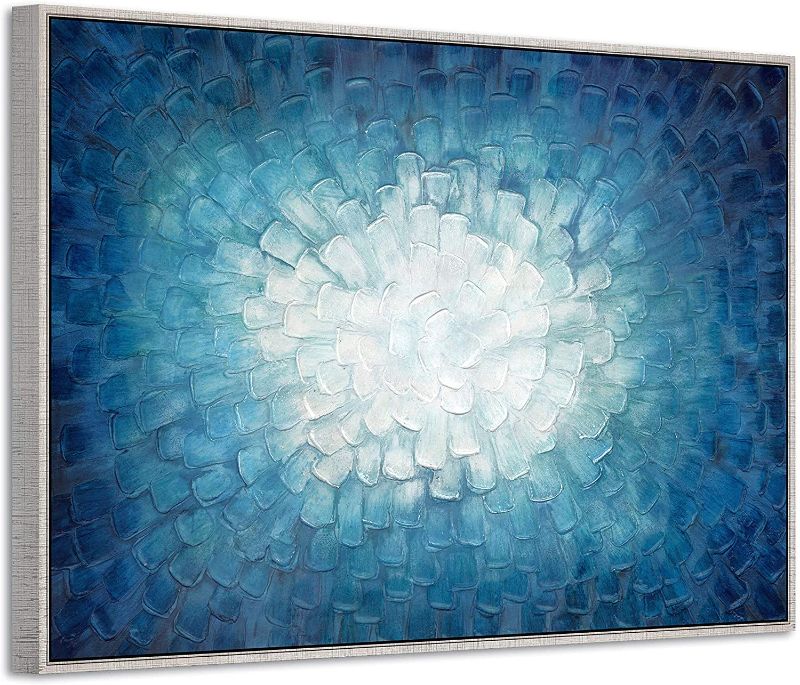 Photo 1 of ARTISTIC PATH 3D Teal Abstract Painting Framed: Navy Textured Picture Artwork in Gradient Color Modern Canvas Wall Art (45''W x 30''H,Multi-Sized)
