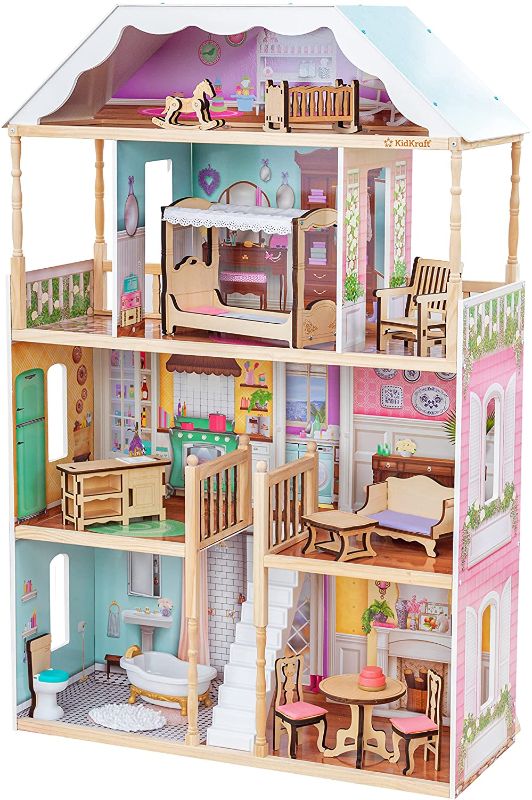 Photo 1 of KidKraft Charlotte Classic Wooden Dollhouse with EZ Kraft Assembly™, 14-Piece Accessory Set, for 12-Inch Dolls, Gift for Ages 3+
