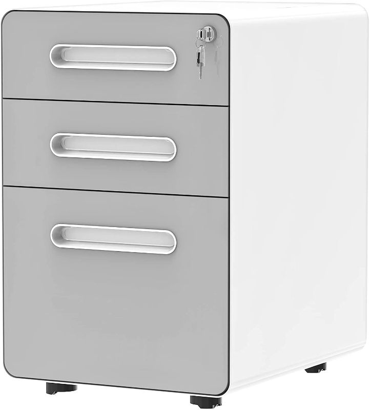 Photo 1 of YITAHOME 3-Drawer Rolling File Cabinet, Metal Mobile File Cabinet with Lock, Filing Cabinet Under Desk fits Legal/Letter/A4 Size for Home/Office, Fully Assembled-Gray and White
