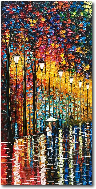 Photo 2 of Diathou 100% Hand Painted 3D 48x24 inch Contemporary Art, Romantic Couples Night Art Works, Canvas Wall Art for The Living Room, Bedroom Wall Decoration
