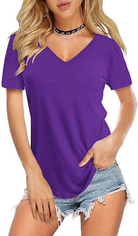 Photo 1 of Amoretu Womens V Neck Long/Short Sleeve T Shirts Basic Tee Tops - SMALL 
