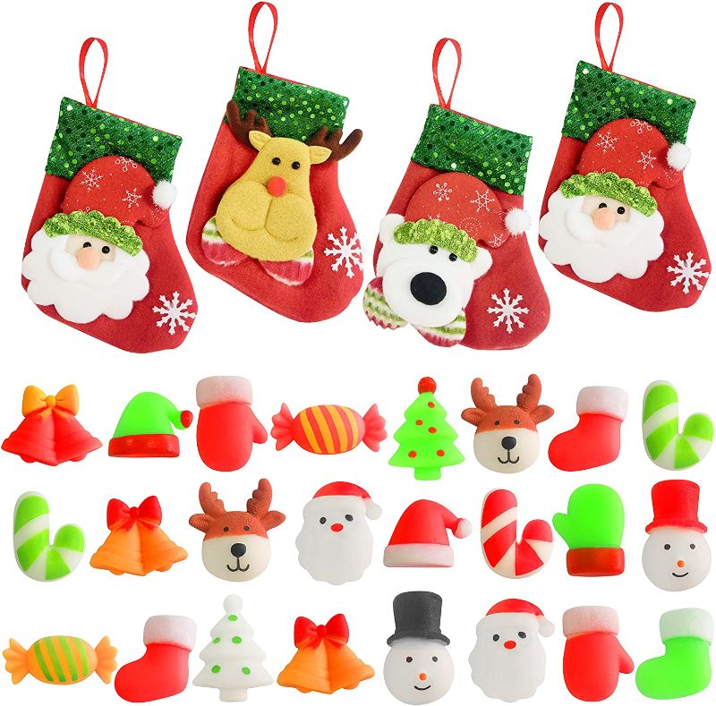 Photo 1 of 4 Pcak Christmas Stockings with 24 Pcs Squishy Fidget Toys,Xmas Stockings Decoration for Kids Home Decor Christmas Party Favors
