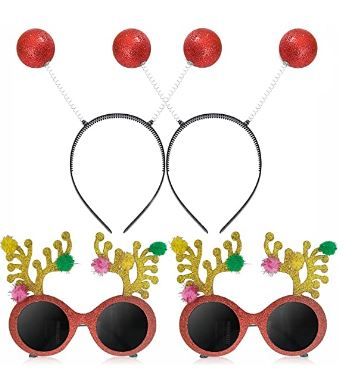 Photo 1 of 4 Pack Sunglasses Headbands Props for Valentine's Day Gifts, Funny Christmas Glasses 2 Pairs Cartoon Reindeer Xmas Tree Eyeglasses Headwear Costume Glasses and for New Year Party Favors Ornaments Gift
