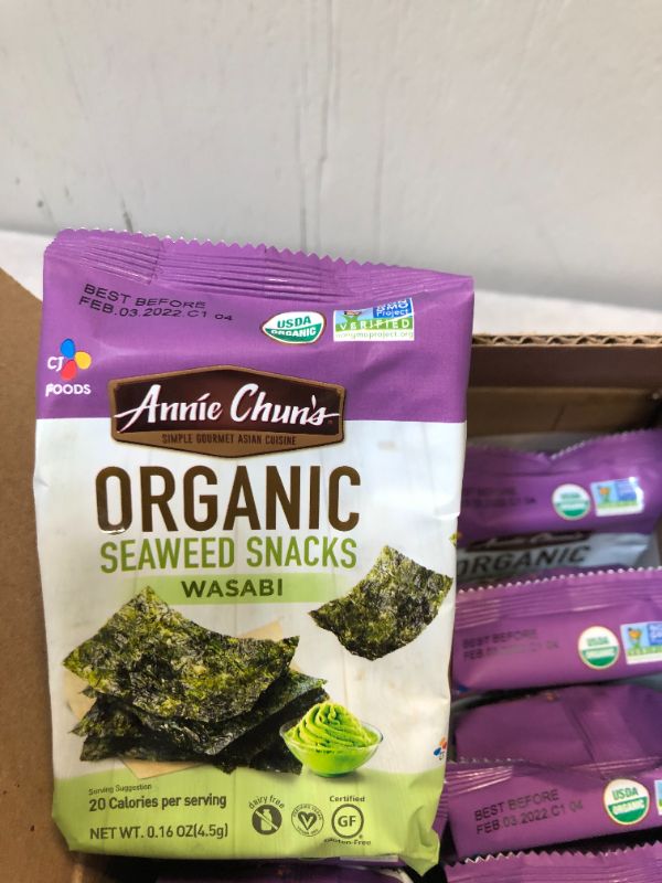 Photo 3 of Annie Chun's Organic Seaweed, Sea Salt, 0.16-oz (12 Count), Keto, Vegan, & Gluten-Free Snack exp date 02-04-2022