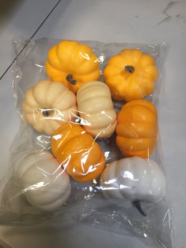 Photo 2 of 4 Inch Small Assorted Plastic Pumpkins for Decorating - 8PCS Artificial Orange and White Pumpkins Bulk for Fall Decor, Foam Fake Pumpkin Perfect for Halloween Thanksgiving Decoration Fall Decor
