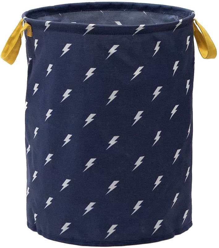 Photo 1 of 19.5" Kids Storage Organizer for Toys, Boys Laundry Hamper, Navy Blue Lightning Bolts, Nursery Hamper, Kids Toy Storage
