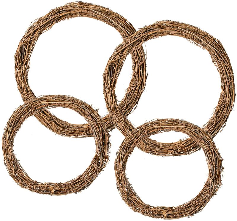 Photo 1 of 4 PCS Large Natural Grapevine Wreathes Vine Branch Wreath Christmas Rattan Wreath Garland Decoration for DIY Christmas Craft or Wedding Decors( 2Pcs 14Inch+2Pcs 10Inch 