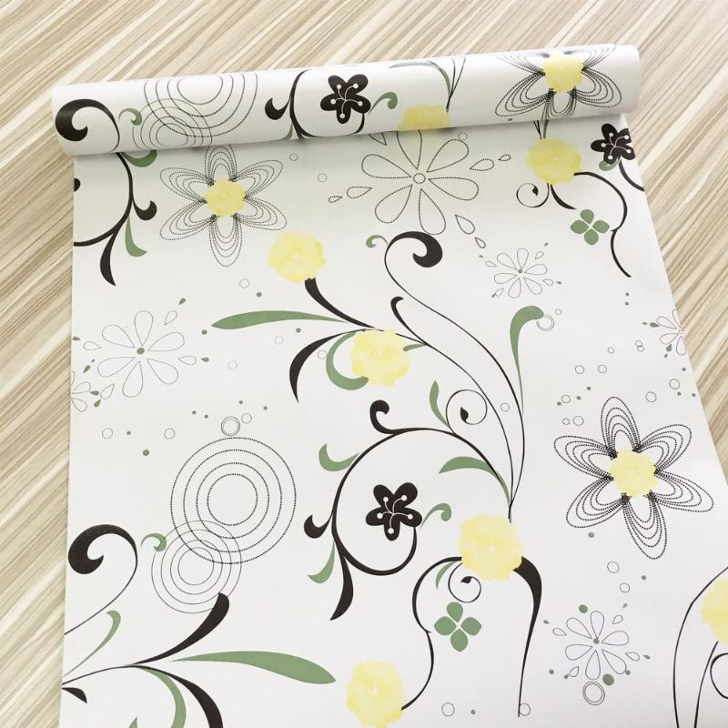 Photo 1 of (PATTERN IS DIFFRENT THEN STOCK PHOTO)Yifely Yellow Blooms Furniture Paper Decorative Shelf Drawer Liner Self-Adhesive Storage Locker Decor 17.7 Inch by 9.8 Feet
