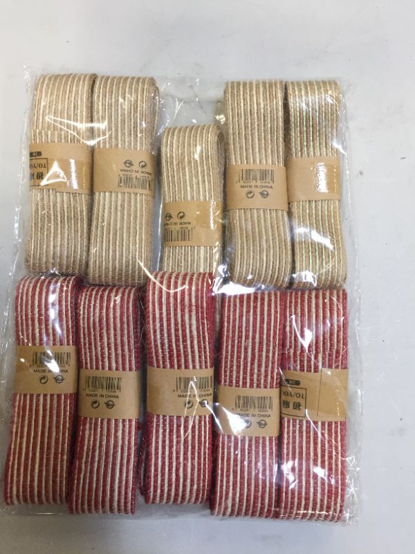 Photo 1 of 10pcs Natural Burlap Fabric Wired Edge Ribbons Tree Ribbonfor Christmas Tree Gift Wrapping Wedding Event