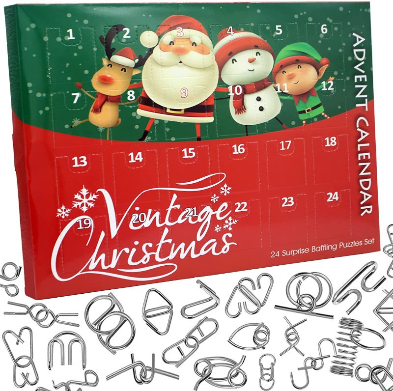 Photo 1 of Brain Teaser Puzzles Toy, 24 Pieces Metal Assembly Disentanglement Puzzle with Christmas Advent Countdown Calendar for Adults, Teens and Kids