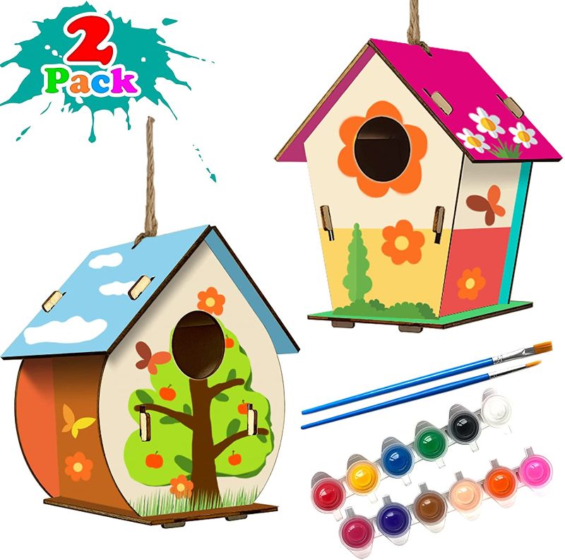 Photo 1 of DIY Bird House & Wind Chime Craft Kits, 2 Pack Arts and Crafts for Kids Girls Boys Toddlers Ages 3 4 5 6 8 12, Wooden Birdhouse Kids Crafts Kit for Children to Build and Paint