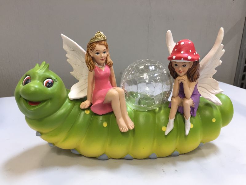 Photo 2 of  Small KEPRI Solar Powered Fairy and Caterpillar Garden Statue Decoration, Rechargeable Battery Up to 12 Hours Run Time and UV Resistant, Weatherproof Resin Statue, Outdoor Solar Statue for Garden, Lawn, Patio