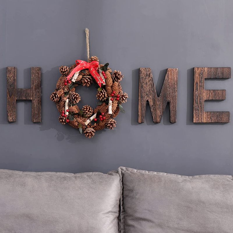 Photo 1 of Artificial Eucalyptus Wreath Wood Sign Home Wall Hanging Decor for House Living Room Entrance (Light Color)