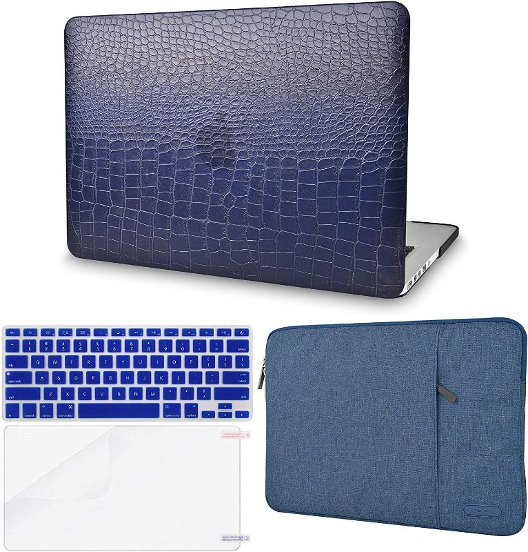 Photo 1 of KECC Compatible with MacBook Air 13-inch (2010-2017 Release) A1369/A1466 Italian Leather Hard Shell Case + Keyboard Cover + Sleeve + Screen Protector (Navy Crocodile Skin)