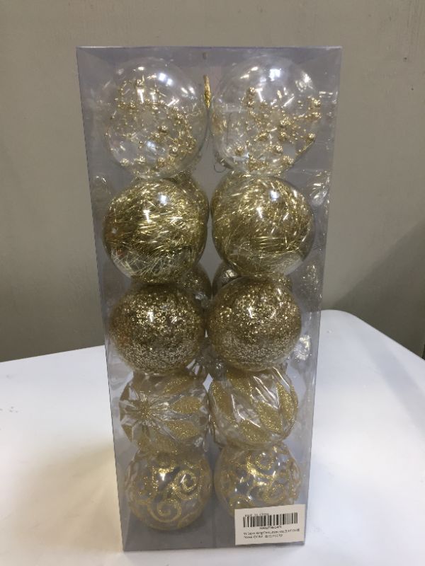 Photo 1 of 3.14 Inch Clear Christmas Ornaments Set, 20 Pieces Shatterproof Decorative Hanging Delicate Filled Christmas Tree Balls for Halloween Holidays, Gold