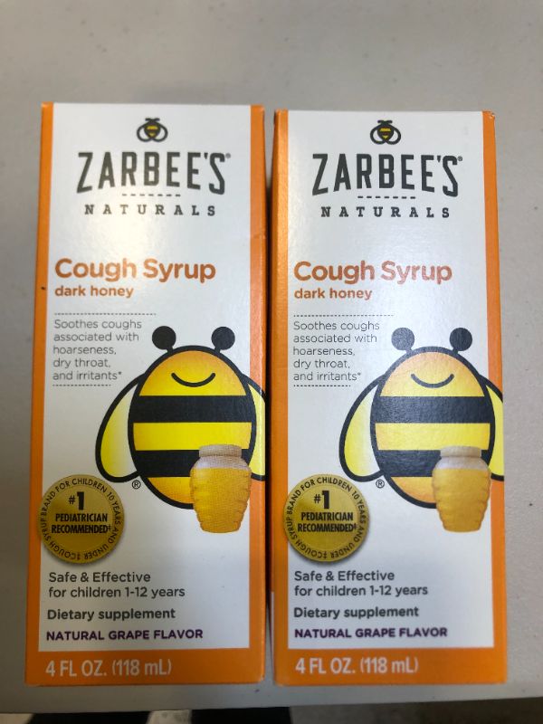 Photo 2 of 2 Zarbee's Naturals Children's Cough Syrup with Dark Honey, Natural Grape Flavor, 4 Ounce Bottle EXP 04/2022
