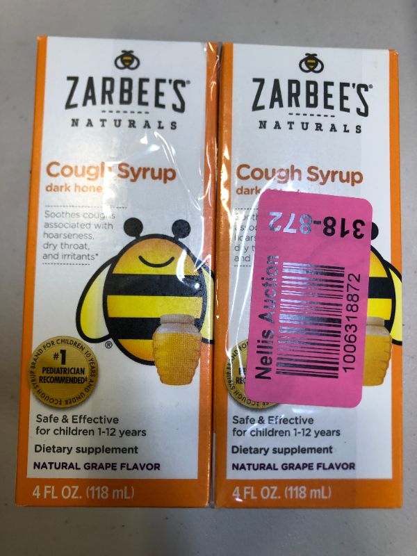 Photo 3 of 2 Zarbee's Naturals Children's Cough Syrup with Dark Honey, Natural Grape Flavor, 4 Ounce Bottle EXP 04/2022
