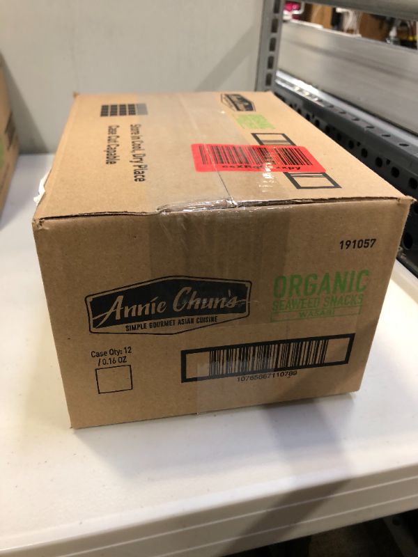 Photo 1 of Annie Chun's Organic Seaweed Snacks, Wasabi, Organic, Non GMO, Vegan, Gluten Free, 0.16 Oz (Pack of 12) BB 02/03/2022

