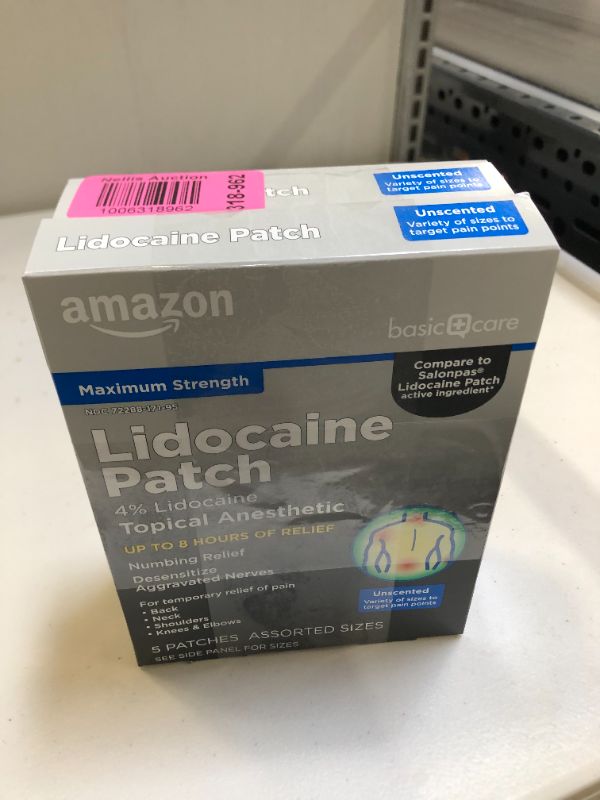 Photo 3 of 2 Lidocaine 4% Max Strength Topical Anesthetic for Numbing Pain Relieving Patches, White, 5 Count EXP 05/2022