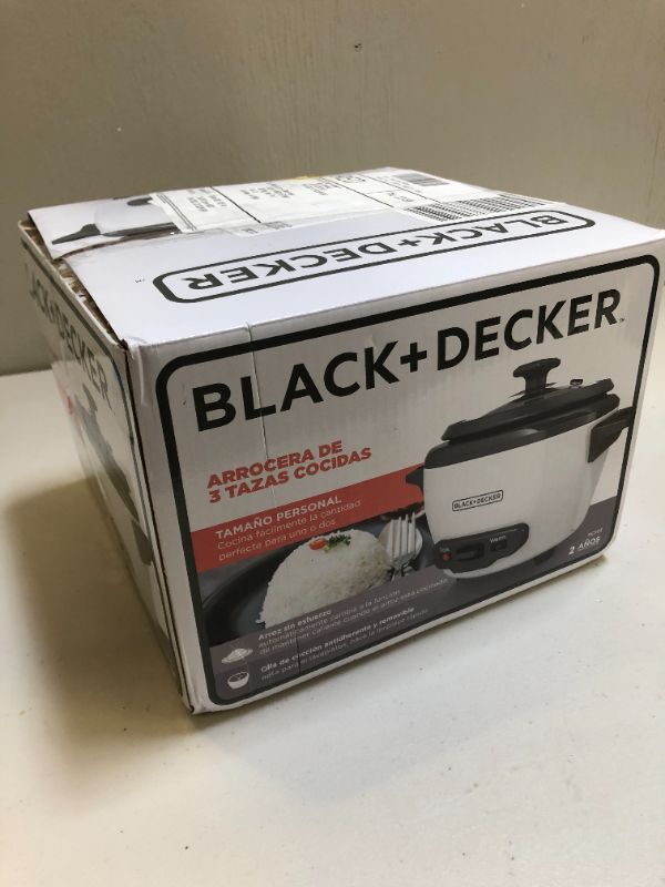 Photo 1 of BLACK+DECKER 3-Cup Electric Rice Cooker with Keep-Warm Function, White