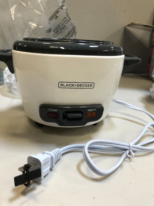 Photo 2 of BLACK+DECKER 3-Cup Electric Rice Cooker with Keep-Warm Function, White
