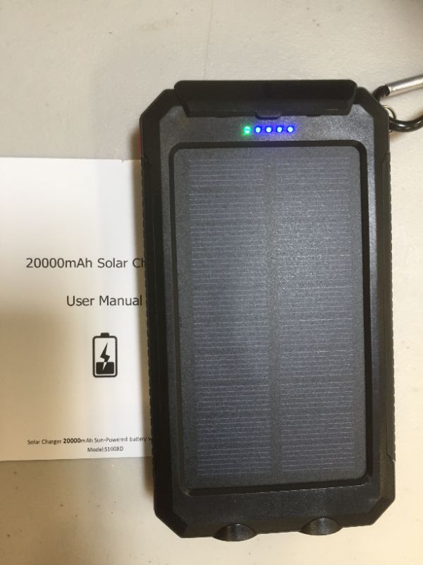 Photo 2 of Solar Charger 20000mAh Portable Solar Power Bank Waterproof External Backup Battery Power Pack Charger Dual USB with 2 LED Flashlight for Cell Phone and Other Electronic Devices
