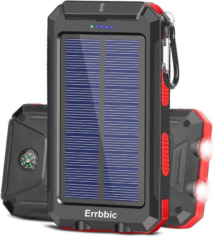 Photo 1 of Solar Charger 20000mAh Portable Solar Power Bank Waterproof External Backup Battery Power Pack Charger Dual USB with 2 LED Flashlight for Cell Phone and Other Electronic Devices
