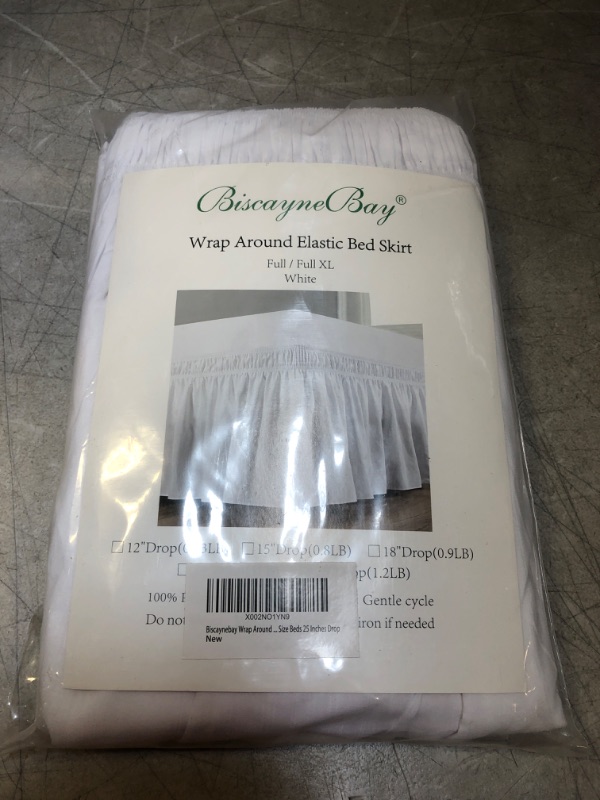 Photo 2 of Biscaynebay Wrap Around Bed Skirts for Full & Full XL Beds Extra Long Drop of 25", White Elastic Dust Ruffles Easy Fit Wrinkle and Fade Resistant Silky Luxurious Fabric Solid Machine Washable

