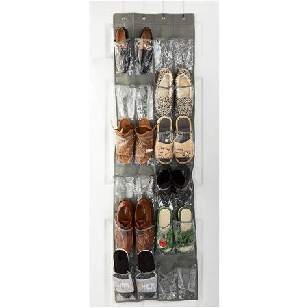 Photo 1 of 2-Pack Fabric Over the Door Hanging Shoe Storage Shelves Closet Organizer Bag 24-Pocket Gray
