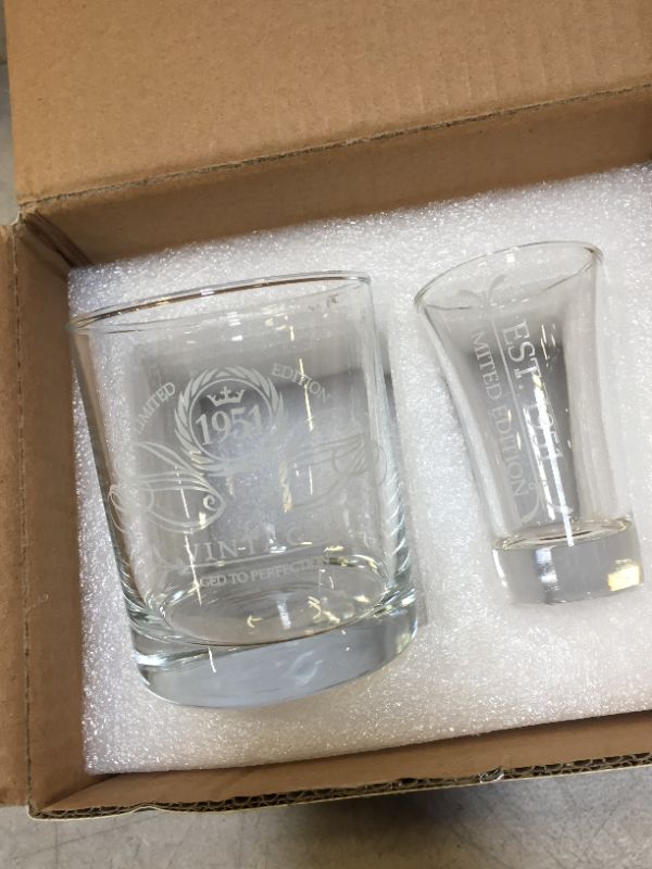 Photo 2 of 1951 71st Birthday Gifts For Men & Women 9 oz Whiskey Glass and 2 oz Shot Glass, 71st Birthday Decorations for Men, Funny Present Ideas for Her, Wife, Mom, Coworker, Best Friend, Anniversary Man Guys
