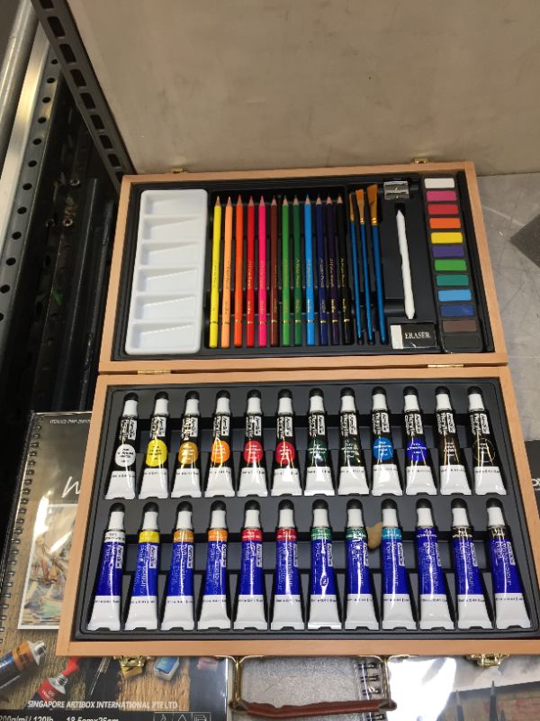 Photo 4 of 60 Pieces Wooden Case Art Set by Artibox - Watercolor Paints/Acrylic Paints/Drawing Pads - Art Supplies
